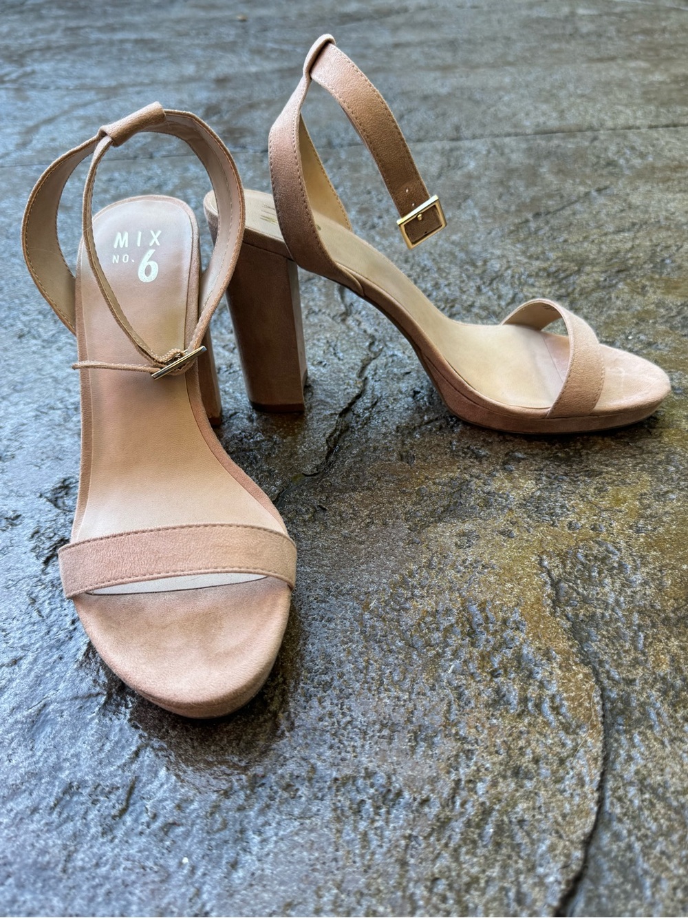 Mix No. 6 Tan Ankle Strap Block Heel Sandals